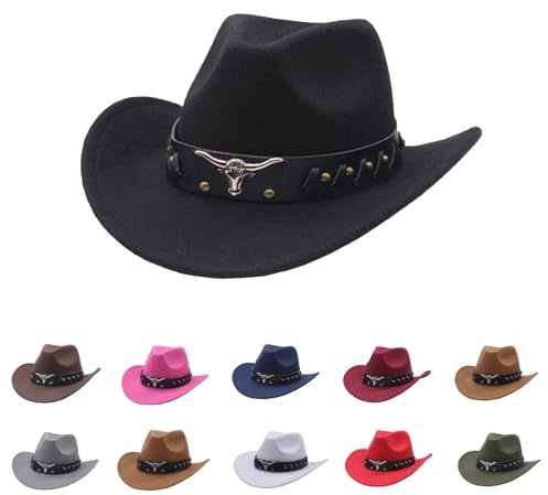 Generisch Cowboyhut Herren Damen mit Band Westernhut Cowboyhüte für Damen Westernhut mit weitem Fedora Cowboy Hut