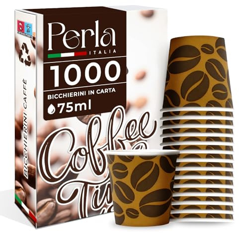 Perla - 1000 Bicchierini Caffe Carta 75ml - Bicchieri Caffè Monouso Biodegradabili - Bicchierini da Caffè Usa e Getta Ecosostenibili per Bevande Calde