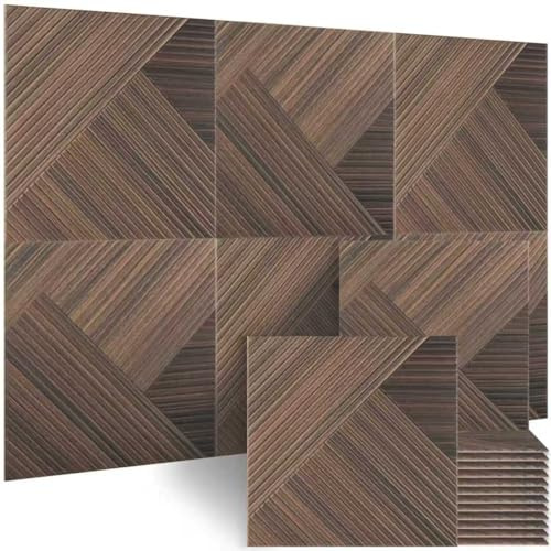 BUBOS 6 Pack Acoustic Wood Wall Panels, 23.6x23.6 Inch Sound Absorbing Panels with Full Adhesive Backing, Decorative Peel and Stick for Recording Studio & Home Office(Red Brown Walnut)