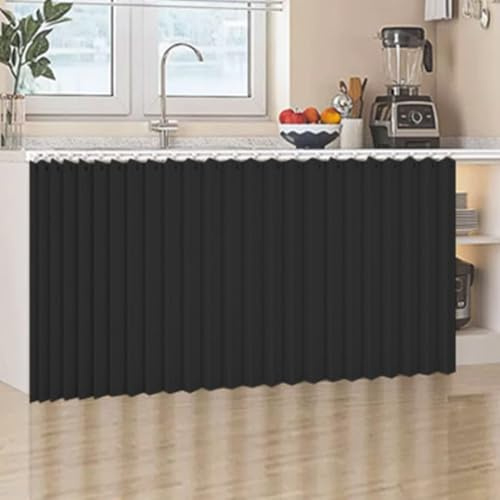 Generisch Staubdichte Vorhänge Für Offenes Regal Leinenmaterial Wasserdicht, Schrank Vorhang Zum Schieben Schrankvorhang Küche Selbstklebend Mit Gleitschiene, Vorhang Schatten,Schwarz,W60cm/H60cm