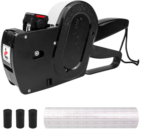 Homshsjhkis Prezzatrice per Negozio, Etichettatrice 8 Cifre Prezzatrice Negozio con 11 Rotoli Carta Etichette und 4 Ruote Inchiostro Prezzatrice Macchina Pistola per Ufficio (Nero)