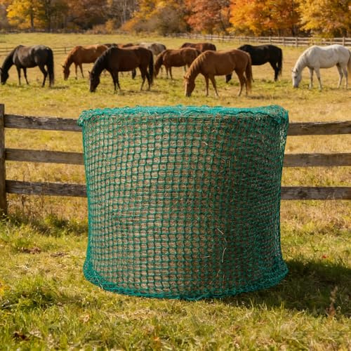 Heunetz für Pferde, Heunetz für Rundballen (Maschenweite 4,5 x 4,5 cm,Seildicke 6 mm,Grün) Hohe Belastbarkeit Rundballennetz für Landwirtschaftliche Pferdebetriebe Viehzucht (ø120xH120 cm)