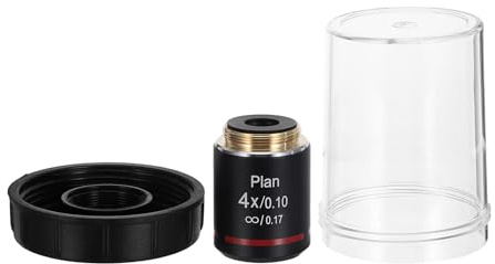 TOKIDNY Objetivo de Microscopio Biológico Plan 4X Negro, Apertura Numérica 0,10, Lente Antirreflectante para Laboratorio, Lente de Microscopio Profesional para Estudios Biológicos