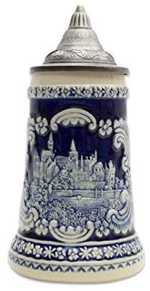 E.H.G Beer Stein Engraved Bavarian German Castle Lidded Beer Mug | .6 Liter