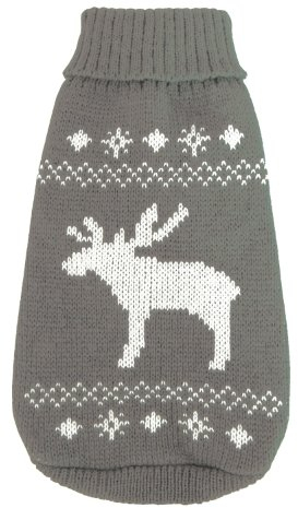 Wolters | Strickpullover mit Elch für Mops&Co in Grau/Weiß | Rückenlänge 30 cm