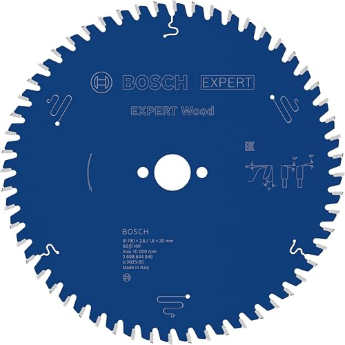 Bosch 1x Hoja de sierra circular con cable EXPERT Wood | para Madera blanda, Madera dura, Ø 190 mm, Professional Accesorios Sierras circulares de mano con cable, Sierra de inmersión