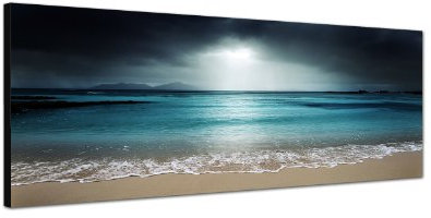 Augenblicke Wandbilder Keilrahmenbild Wandbild 150x50cm Seychellen Strand Meer Nachtanbruch