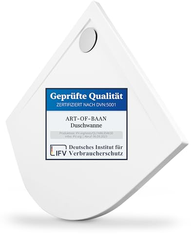 Art-of-Baan® Duschwanne 90x90 cm I Duschwanne aus Sanitär-Acryl I flache Duschwanne I Duschecke in Weiß I DIN Anschluss I Duschwanne halbrund inkl. Ablaufgarnitur