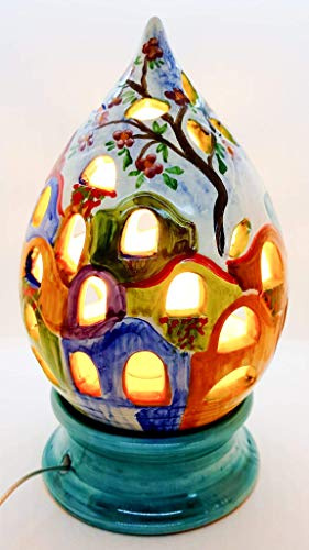 Lampada da tavolo comodino Multicolore Traforo Paesaggio Handmade Le Ceramiche del Castello Made in Italy