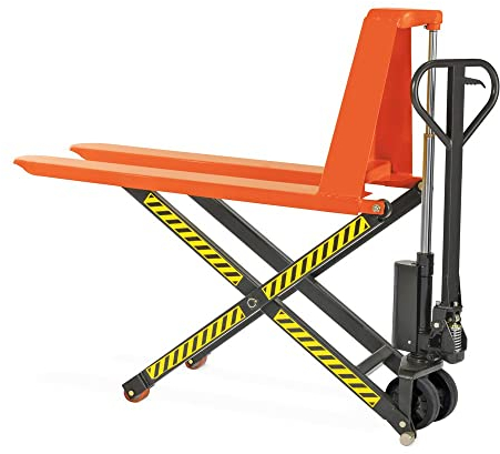 BASIC Scherenhubwagen PTM | 1.000 kg Tragkraft | 85-800 mm Hubbereich | 1.150 mm Gabellänge | Lenkrad/Gabelrolle aus robustem Polyurethan | Einfachrollen | 2-Zylinder-Teleskop-Hydraulik