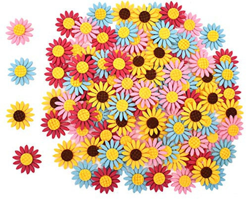 Liwein Feltri Fiori di Tessuto,Autoadesivi Margherite di Feltro Tessuto Abbellimenti per Fai da Te Artigianale Decorazioni di Abbigliamenti Scrapbooking(100 Pezzi)