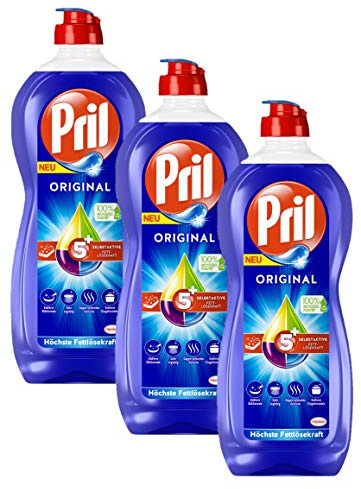 Pril 5 Plus Original - Detergente para lavavajillas (3 x 675 ml) con poder desengrasante auto-activo