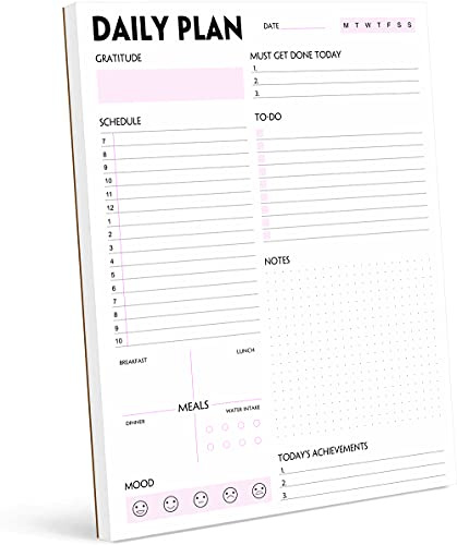 Nokingo A4-Tagesplaner-Block – Kalender, Terminplaner, Organizer mit Dankbarkeit, Priorität, To-Do, Termine, Notizen, Mahlzeiten und Wasseraufnahme-Tracker, 50 undatierte Abreißblätter, 21,5 x 28 cm