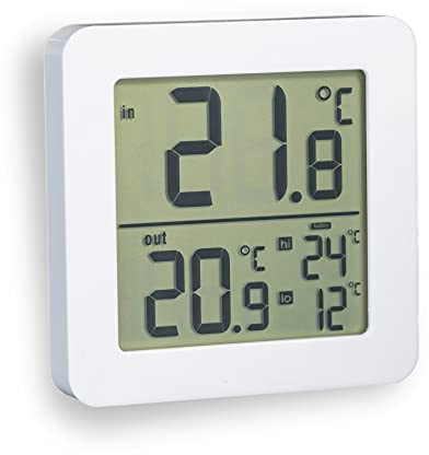 Fackelmann Thermometer Innen/Außen mit extra langem und robustem Kabelfühler Tecno, Besonders großes Display mit Außenthermometer und Übersicht der Höchst- und Tiefstwerte