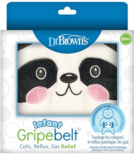 Dr. Brown's Cintura antiscivolo per alleviare le coliche, fascia riscaldata per la pancia, cintura per alleviare i gas, sollievo naturale per mal di stomaco in neonati e bambini, panda, 0-3 m
