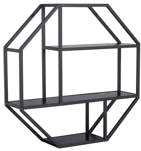 AC Design Furniture Jörn Achteckiges Wandregal, H: 77 x B: 77 x T: 20 cm, Schwarz Esche Optik/Schwarz, Holz/Metall, 1 Stk.