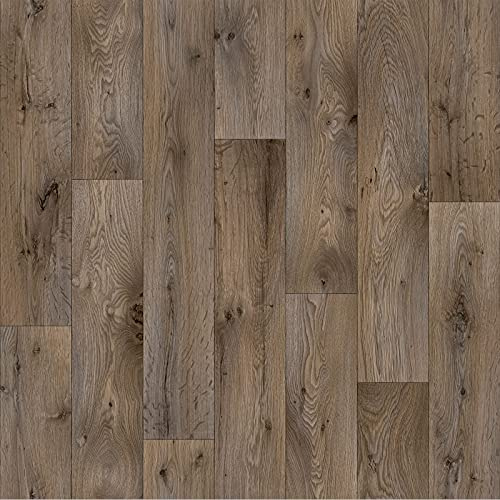 VINYL FLOORING UK Brown Anti Slip Wood Effect Vinyl Flooring Roll LivingRoom, Hallways, Kitchen, Cushion Backed Vinyl Sheet, Waterproof Lino Flooring-2m(6 ' 7) X 1m(3 ' 3)-2m²