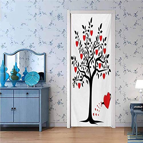 LuSeven stickers paroi de douche Simplicité noir arbres amour 95x215cm Stickers Porte Poster Couloir 3D Papier Peint Porte Trompe L'Oeil Pour Salon Chambre Décoration De La Maison Stickers Muraux