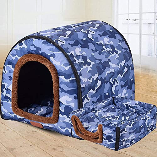 Cama 2 en 1 para Perros, Casa Grande para Mascotas Con Techo, Cueva Calmante de Labrador, Iglú Portátil, Cojín Ortopédico Lavable, Antiansiedad, Suave y Cálido