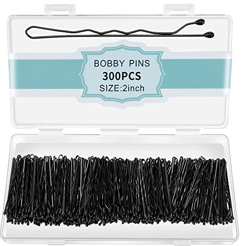 300 Pcs Bobby Pins Black, Hair Pins for Women Girls and Kids, Invisible Wave Hair clips Bulk with Storage box, Pain-Free Hairpins（2 Inch Black）