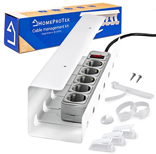 HOMEPROTEK Cable Tidy Under Desk Cable Management Tray x1 White, Tidy Home Office Wire Management, Easy Assembly Sturdy Steel Cable Holder Desk, 43x10x10cm Cable Rack and Accessories