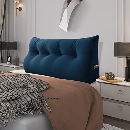 BNCKTRD Kopfende Großes Rückenkissen Bequemes Lesekissen und Rückenteil im Bett Rückenlehne Kopfkissen Langes XXL Kissen für Sofa, Couch, Wandkissen Polster Samt Dunkel Blau 140cm