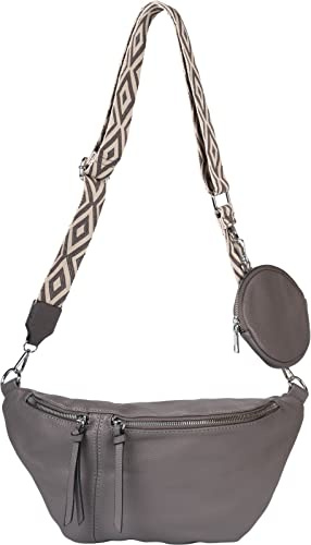 styleBREAKER Damen Halbmond Crossbody Schultertaschen Set 3-Teilig, Schultergurt mit Muster, Schlüsselanhänger, Börse 02012398