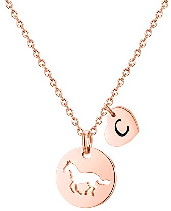 TINGN Pferde Mädchen Geschenk, Pferde Kette Herz Buchstaben Edelstahl Kette mit Buchstaben A-Z Personalisierte Geschenke für Teenager Mädchen Pferdeliebhaber Geschenke für Schwester Tochter Schmuck