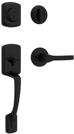 Kwikset Henley Front Door Lock Handle and Deadbolt Set, Entry Handleset Exterior with Interior Reversible Lever, Matte Black, Pick Resistant SmartKey Rekey Deadbolt Security, with Microban Protection