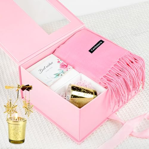 Duftkerzen Geschenkset für Frauen, Aromatherapie Kerzen mit Drehbarer Kerzenhalter,Kaschmir Schal Rosa, Geschenke für Damen Beste Freundin Mutter zu Weihnachten Geburtstag Valentinstag