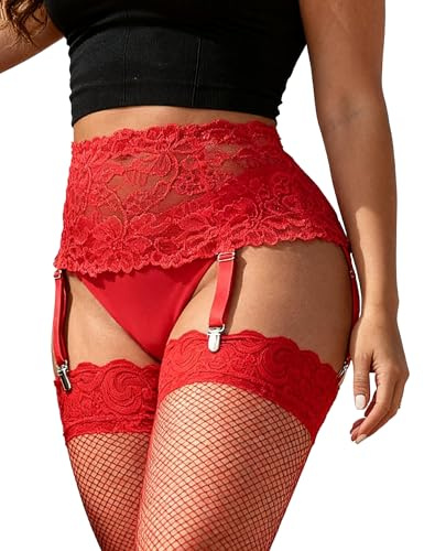 comeondear Reggicalze Donna Hot Pizzo Taglie Forti Reggicalze Vita Alta con 4 Regolabili Clips Calze per Giarrettiera Elastiche Lingerie Intimo Sexy Collant