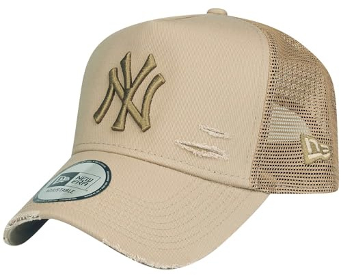 New Era Mesh Trucker Cap Distressed New York Yankees Camel
