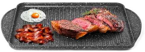 Avilia Poêle à griller anti-adhésif pour induction en aluminium – planche rectangulaire 37 x 28 cm pour légumes, steaks et poissons, cuisson saine et uniforme
