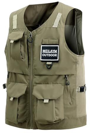 MeiLayM Chaleco Al Aire Libre Con Multibolsillos Para Hombres - Pesca, Acampa, Fotografía, Trabajo, Senderismo - Chaqueta Sin Mangas Caqui, S