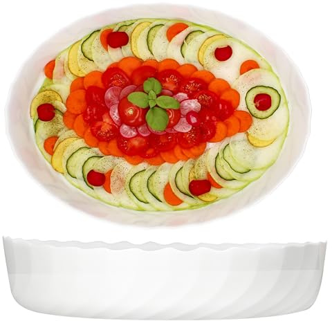 MamboCat 2er Set Trianon Auflaufform oval groß I 3 Liter I Weiße Backform aus Glas mit Relief I (LxBxH) 37 x 28,5 x 8,5cm I Ofenform für Lasagne, Tiramisu, Gratin, Kuchen & Co I Bratform, Bräter