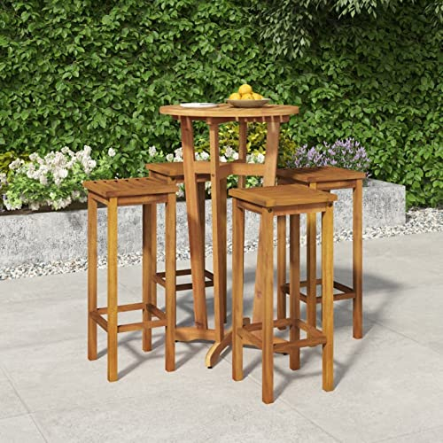 Rantry 5-TLG. Gartenbar-Set Bartisch Stehtisch Theke Bar Tresen Gartentheke Barhocker Barstuhl Gartentisch Gartenmöbel Set Essgruppe Sitzgruppe Gartenset Massivholz Akazie