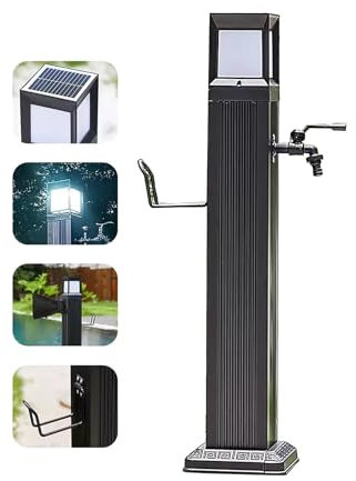 XRRJFYH Wassersäule mit Solar Licht, Wasserzapfsäule Garten Wasserhahn Säule Frostsicherer Außenwasserhahn Wasserzapfstelle (Color : Column With faucet, Size : 73cm)