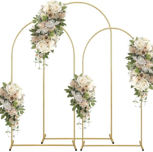 Duscdesp 3 Stück (6FT+5FT+4FT) Metall Hochzeitsbogen, Gold Traubogen Hochzeit Gestell Ballon Bogen Rahmen Deko für Verlobung, Geburtstagsparty, Zeremonie, Party, Babyparty, Garten Blumen Dekoration