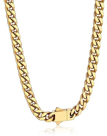 Bandmax 5MM Cuban Link Chain for Men 20 Inch 14K Gold Plated Hip Hop Miami Chains Cadena De Hombre Mens Bikers Cuban Link Chain Gift for Father Husband Son