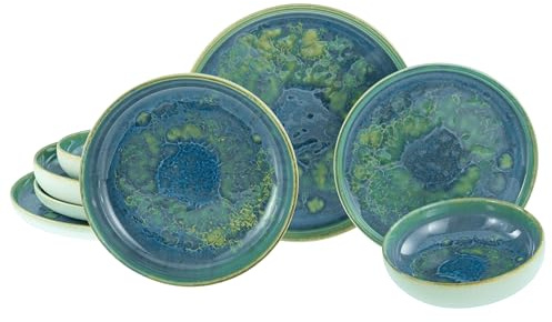 Creatable, 22447, Serie Yuki, 8-teiliges Geschirrset für 2 Personen, Teller Set aus Steinzeug, spülmaschinen- und mikrowellengeeignet, Made in Europe
