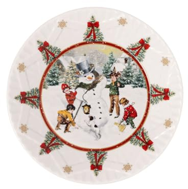 Villeroy & Boch – Toy's Fantasy fuente grande, cuenco navideño grande de porcelana, decoración de muñeco de nieve, cuenco para servir, cuenco de cerámica, plato hondo navideño