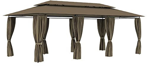 AUVYI Festival Pavillon Winterfest Garten Zelt Gazebo Pavillon mit Vorhängen 600x298x270 cm Taupe 180 g/m² Gartenpavillon Pergola Terrassenü Berdachung Freistehend für Gartenpartys