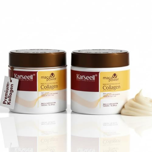 Karseell MACA CARE SYSTEM 2x Kollagen Hårmask Pack Djup Reparation Återfuktande Närande Återuppbyggande Anti Frizz Glans Mjukhet För Skadat Torrt Slitet Färgat Hår Alla Hårtyper 2x500ml