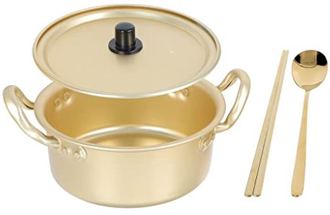 Olla para cocinar, sartén, 1 Juego ollas para Fideos Aluminio binaurales, sartén Resistente al Calor para Ramen para Cocina, Olla para Sopa Coreana, Olla para Fideos instantáneos, Olla pequeña