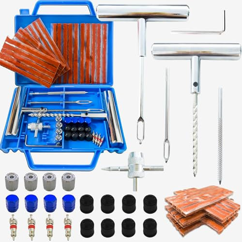 52pcs tyre Repair kit, Heavy Duty car tyre Puncture Repair kit, tubeless tyre Repair kit with Storage Case, tyre Plug Repair kit for car, Motorcycle, Truck, Van, ATV, Tractor, etc.