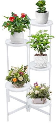MIIWWOWO 5 Etagen Metall Pflanzenständer Blumenständer Pflanzenregal Blumenregal Indoor Plant Stand Mehrstöckig Pflanzenregal Blumenregal Pflanzentreppen für Outdoor Balkon Garten (Weiß)