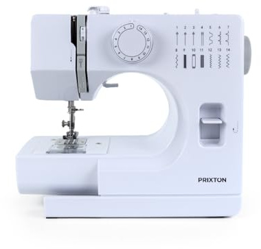 PRIXTON Macchina da cucire P115, 14 punti diversi, 2 velocità, cassetto per accessori, lampada e pedale inclusi
