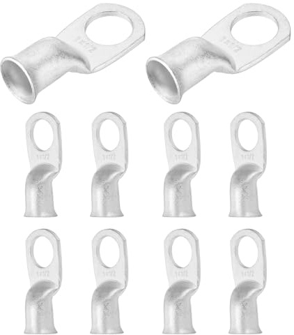 DMiotech 10 Pcs 1 AWG - 1/2 Tinned Copper Cable Lugs, Battery Cable Ends, Heavy Duty Copper Wire Lugs for Electrical Projects, Silver