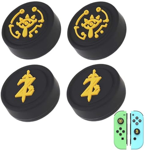 Capuchons de joystick compatibles avec Nintendo Switch/Lite/OLED – Poignées en silicone avec totem rétro, antidérapantes et résistantes à l'usure (noir)