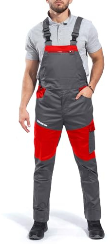 Stenso Eos Salopette De Travail Homme Avec Éléments Réfléchissants - Salopette Homme Stretch, Sangles Élastiques Réglables, Fermeture Éclair YKK, Boutons Latéraux, Poches Multiples Rouge 50